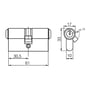 Måltegning af Assa Abloy RD1620 dobbelt profilcylinder med angivne mål på 61 x 33 mm og visning forfra.
