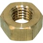 Dresselhaus møtrik i messing, 6 mm med DIN 934 standard og 10 mm nøglevidde på hvid baggrund.