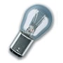 Osram auto lampe 21/5W BAY15d 12V med klar glaskolbe og metalsokkel, vist skråt fra siden.