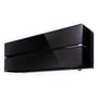 Moderne Mitsubishi Hero MSZ-LN25 varmepumpe indedel i elegant sort finish, set fra siden med tydelige linjer.