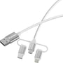 Verbatim Essentials 3-i-1 USB-A-ladekabel med USB-A-stik og de udskiftelige Micro-B-, USB-C- og Lightning-stik.