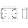 Teknisk tegning af Schneider Electric Thalassa TBP kassen, der viser dimensioner A, B, C, D, E, F, G, H, P, X, og y samt monteringshuller.