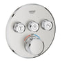 Grohe Grohtherm SmartControl termostatarmatur i Supersteel finish med tre betjeningsknapper og et stort drejehjul til temperaturkontrol.