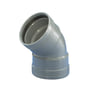 Wavin Wafix PP bøjning 45 grader i grå polypropylen til 50 mm rør, vist på hvid baggrund.