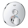 Grohe Grohtherm SmartControl indbygningstermostat i krom med to greb og digital temperaturvisning.