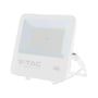 V-TAC LED-projektør på 100 W med CREE-chip og hvidt hus, set forfra med lysfelt og monteringsbøjle.