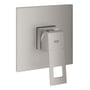 Grohe Eurocube etgrebsbatteri med børstet stålfinish og firkantet greb, monteret på en kvadratisk vægplade.