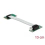 Sidevisning af DeLock riser card, der viser den 13 cm lange kabelovergang mellem mini PCIe og PCIe x1 stikkene.