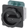 Siemens SENTRON 3LD2 afbryder med 3 poler og 63A, frontmonteret, med sort drejeknap og markering for ON/OFF.