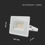 Målskitse af V-TAC 30 W LED-projektør med hvidt hus viser målene 153 × 132 mm og dybden 27 mm.
