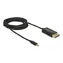 DeLock USB-C til DisplayPort kabel på 2 meter, sort med et robust flettet ydre, perfekt til 4K 60 Hz opløsning.