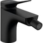 Hansgrohe Vivenis bidétarmatur i mat sort med 130mm fremspring og et enkelt greb, vist fra siden på hvid baggrund.