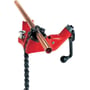 Ridgid kæderørholder BC210 i rød støbejern med kæber af værktøjsstål, holder et 2,5 cm kobberrør, klar til brug.
