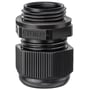Siemens kabelforskruning i sort plast med M20x1,5 gevind til kabeldiameter 5-13 mm, vist forfra.