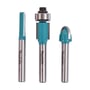 Makita D-30209 fræsesæt med 3 dele, bestående af en lige fræser, en falsfræser med leje og en rundfræser, alle med 6mm skaft.