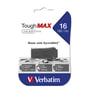 Emballagen til Verbatim ToughMAX USB 2.0-hukommelse på 16 GB viser drevet og fremhæver KyronMAX.