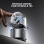 4smarts ChargeBot Sound Qi2-ladestation i spacegrey ses med gennemsigtigt kabinet, der viser den indvendige motoriserede mekanisme.