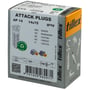 Tillex Attack AP-14 plugs, 14x75mm, pakke med 20 stk. grå nylon. Billedet viser emballagen med produktinformation og illustrationer af monteringsvejledning.