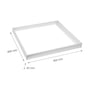 Målskitse af SpectrumLEDs hvide påbygningsramme til Algine LED-panel med mål på 600 x 600 mm og 45 mm højde.