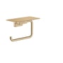 Hansgrohe toiletpapirholder med hylde i børstet bronze, fremstillet af metal med plads til toiletpapir og en lille hylde foroven.