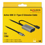 Forsiden af den gule emballage til Delock aktivt USB 3.1 Gen 1 USB-C-forlængerkabel på 5 meter med kabelillustration.