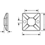 Teknisk tegning af HellermannTyton MB4A sort kabelbinderholder, viser dimensioner og monteringshuller.