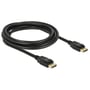 DeLock DisplayPort 1.2-kabel i sort ligger i løkker med begge hanstik synlige.