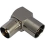 Deltaco IEC-antenneadapter set fra den modsatte side, hvor de vinklede stikender vender hver sin vej.