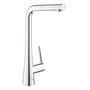 Grohe Zedra 2019 etgrebs køkkenbatteri i krom med udtræk og 205mm tud. Armaturet har en elegant, konisk base og en svanehals-tud.