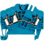 Weidmüller ZDU 2/3AN gennemgangsklemme i blå med fjedertilslutning for 2,5 mm² ledere.