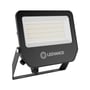 Ledvance Floodlight Compact, sort projektør med bredt lysfelt og monteringsbeslag, set skråt forfra i sin helhed.