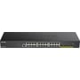 D-Link DGS-1250-28X switch set tættere forfra med grupper af netværksporte og fire SFP+-porte.