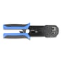 Delock RJ45 Crimp+Cut-værktøj med blå og sorte håndtag set ovenfra med håndtagene lukket.
