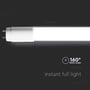 V-Tac Pro VT-062 T8 LED-rør, der viser 160 graders lysspredning og 'Instant full light'-funktion.
