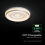 V-TAC LED-loftlampen lyser med varme toner ved siden af en markering for 3-i-1 CCT-farveskift.