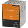 Weidmüller Pro Eco3 strømforsyning, 480W, 24VDC, 20A, vist fra siden med orange frontpanel og grå metalchassis.