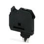 Phoenix Contact P-FU 5X20 sikringsholder i sort plast med stikmontage på hvid baggrund.