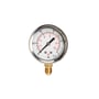 Manometer med 63mm hus og nedadrettet messingstuds, viser trykmåling i både psi og bar skala op til 14 psi / 10 bar, fyldt med glycerin.