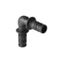 Geberit Mepla vinkel 90° i sort PVDF med 40 mm rørdimension og nippel/nippel udformning på hvid baggrund.