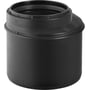 Geberit Silent PP reduktion Ø110/90 mm i sort plast, kort model med udvendig gevind og indvendige riller for lydsvag installation.