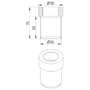 Teknisk tegning af Blücher overgang med indvendig gevind, vist med dimensioner i mm for 50mm og Ø58mm. Materiale er rustfri og syrefast.
