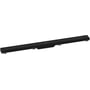 Hansgrohe RainDrain Match 900 mm bruseafløb i mat sort rustfrit stål med synlige monteringsclips og Dryphon-enhed.