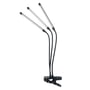 Kobi VITARO 3 CLIP plantelys set forfra med tre fleksible LED-lyshoveder og sort klemme.