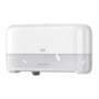 Tork OptiServe dispenser til toiletpapir uden hylse, hvid, med plads til to ruller og transparent bund for overblik.