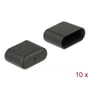 To sorte Delock støvdæksler til USB Type-C™ han-stik, vist med angivelse af 10 stk i alt.
