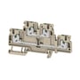 Weidmüller gennemgangsklemme S2T 2.5 SNAP IN, 4-polet beige med 2 etager og 2,5mm² tilslutningskapacitet, vist på hvid baggrund.