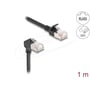 DeLock slimt RJ45 Cat.6A S/FTP-patchkabel med stik tæt på; symboler viser RJ45, slim udførelse og 1 meter.