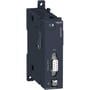 Schneider Electric Modicon TM4PDPS1 Profibus DP slave modul med 9-vejs SUB-D-stik på mørkeblå baggrund.