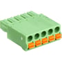 Schneider Electric Smartlink Konnektor, 5-Pin TI24 Interface, en grøn plastikkonnektor med orange terminaler, der viser fem tilslutningsåbninger.