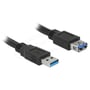 Stikenderne på Delock USB 3.0-forlængerkablet: USB-A-hanstik og USB-A-hunstik med blå inderside.
